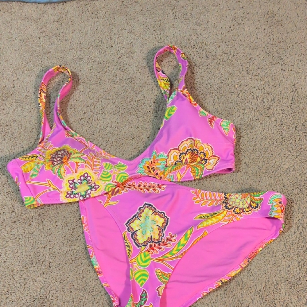 Aerie Pink Bikini with Floral Accents